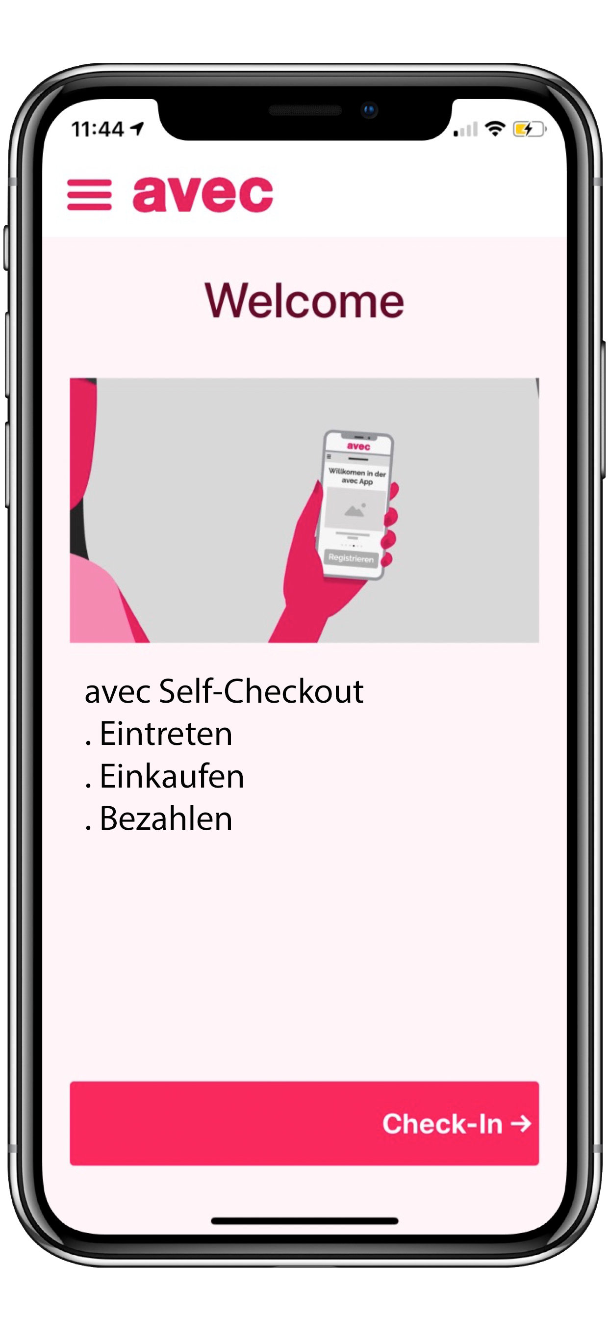 avec App: Eintreten, einkaufen und bezahlen